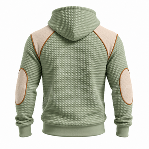 Ensemble de survêtement matelassé vert pour homme avec capuche et patchs marron, manches longues, tenue décontractée d'automne, pantalon uni avec cordon de serrage - Product Image 3