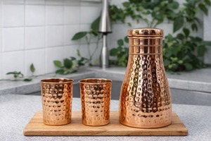 Bouteille d'eau en cuivre martelé 1000 ml avec couvercle à vis, réutilisable, pour camping, randonnée, métal, usage adulte - Product Image 2