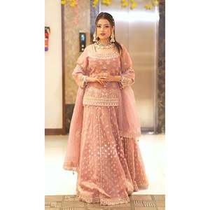 Women's Embroidered Sequence Work Party Wear Top Bottom Dupatta Set - Product Image 1