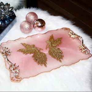 HANDMADE ANGEL Inspired Resin tray <b>Large</b> Rose Gold Glitter Resin tray, FRIENDSHIP Tray, Valentines <b>Gift</b>, Perfume Tray, Geode Res - Product Image 4