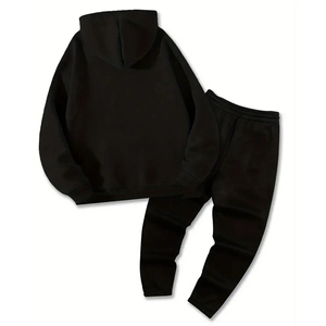 Ensemble sweat à capuche noir pour homme, coupe oversize, couleur unie, décontracté, pour l'automne, avec poches, en molleton tricoté, et joggers en French Terry - Product Image 1