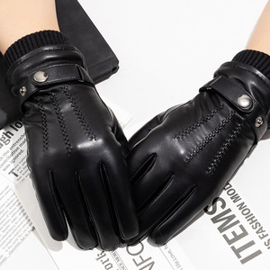 Leather <b>Gloves</b> Wrist Length Thermal Winter Warmth Plain Style Daily Use Cotton Lining Black - Product Image 4