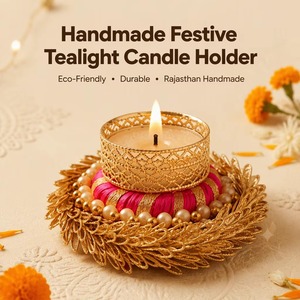 Porte-bougies décoratifs faits à la main en or rose pour bougies chauffe-plat, pour Noël, Diwali, Rangoli, mariages, décoration de table, centre de table - Product Image 6