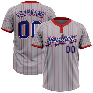 Venta al por Mayor Directa de Fábrica OMMIZ INDUSTRY, Jersey de Softbol Unisex Personalizado con Rayas Grises y Rojas, Blanco Real, de Dos Botones - Product Image 1