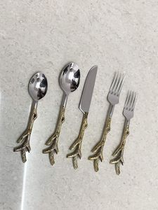 Stainless Steel Cheese Utensil Set 4 Piece Serving Tools Kitchen Cutlery with Gold <b>Branch</b> Handles - Product Image 5