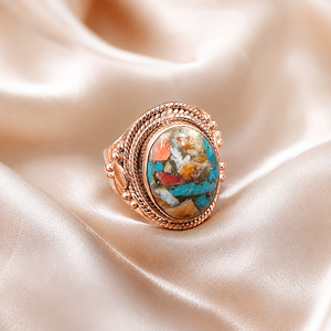 Natural Oyster Turquoise Mosaic Vintage Bezel Setting <b>Statement</b> <b>Ring</b> 925 Sterling <b>Silver</b> Handmade Boho Cocktail <b>Ring</b> Yellow Rose - Product Image 6