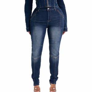 Mid Waist Denim <b>Jeans</b> <b>Women</b> Panelled Stonewashed Full Length Casual Custom Color <b>Stretch</b> Cotton Spandex Eco-Friendly Winter Fit - Product Image 1