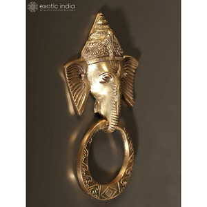 Aldaba de puerta Ganesha de 7 pulgadas hecho a mano en latón decoración del hogar escultura artículo hecho en India - Product Image 3