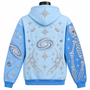 เสื้อฮู้ดซิปประดับเพชรเทียมแบบกำหนดเอง ยูนิเซ็กส์ สีน้ำเงิน ผ้าเฟรนช์เทอร์รี่ กันลม ทรงโอเวอร์ไซส์ สไตล์ฮิปฮอป มีกระเป๋า เหมาะสำหรับใส่ในฤดูใบไม้ร่วง - Product Image 6