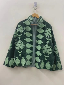 Folk <b>Velvet</b> Suzani Floral Vintage Bomber <b>Jacket</b> Reversible Hand Embroidered Boho Short Coat Cotton Filled Winter Wear - Product Image 1