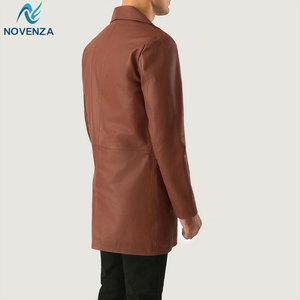 Rugged <b>Men's</b> Genuine Leather Reversible Trench Coat <b>Winter</b> Outerwear Jacket Warm Lined Button Closure for Casual Outdoor Use - Product Image 3