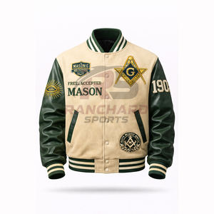 Chaqueta Universitaria Personalizada de Estilo Masónico – Cuerpo de Lana Premium con Mangas de Cuero PU y Símbolos Bordados - Product Image 1