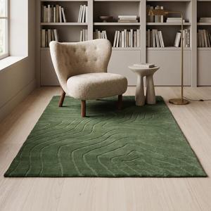 Tapis en laine noué à la main à motif floral classique, design texturé à lignes organiques, tapis décoratif doux pour salon et chambre à coucher - Product Image 2
