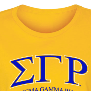 เสื้อยืด Sigma Gamma Rho Last Chance College Letter สีเหลือง เสื้อยืดลำลองสำหรับผู้หญิง ลายกราฟิกตัวอักษรภาษากรีก แขนสั้น - Product Image 6