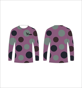 Maillot de sport personnalisé à manches longues en sublimation, léger, avec motif circulaire violet, gris et noir – Fournisseur en gros - Product Image 1