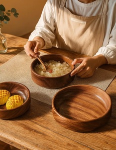 Bol à salade en bois rustique de style américain, fait main, pour la cuisine et la décoration de la salle à manger, artisanat pour les fêtes à domicile - Product Image 2