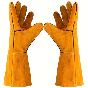 Guantes de trabajo de cuero de piel de ciervo de alta calidad, color amarillo, guantes de seguridad de dedo completo con puño largo para hombre. - Product Image 3