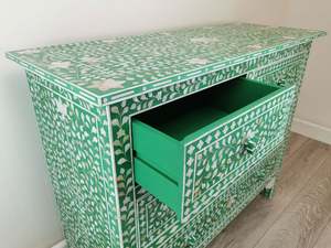Modern Green Mother of Pearl Inlay <b>Chest</b> of Drawers Luxury Bedroom <b>Storage</b> Cabinet Mediterranean Style Living Room Cabinet - Product Image 3