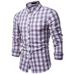 Camisa de Hombre Personalizada, Corte Entallado, Diseño a Cuadros, Manga Larga, Cuello Abotonado, Algodón, Informal, para Oficina o Negocios - Product Image 5