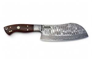 Couteau de cuisine artisanal en acier Damas, manche en bois de rose, bolster en Damas - Product Image 3