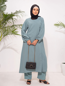 Abaya Robes Musulmanes Mode Islamique Haut Long Personnalisé à Boutons Devant 2 Pièces Modeste Femme Inspiré de Dubaï Élégant Polyester - Product Image 2