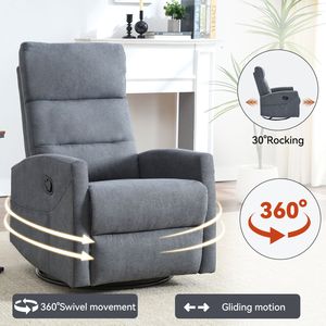 Poltrona Reclinabile Manuale Grigia con Funzione Dondolo e Girevole, Design Confortevole in Tessuto per Soggiorno - Product Image 4