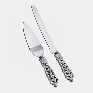 stainless Steel Silver Plated Slicer & Spatula Designer Embossed Leaves Handle Stainless Steel Unique Look Slicer & Spatula