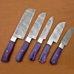 Ensemble de 5 couteaux de chef professionnels écologiques multifonctions en acier inoxydable avec manche en bois coloré - Product Image 2