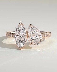 Bague de fiançailles Zenavelle Marquise et Pear Pave Toi et Moi en diamant de laboratoire certifié IGI - Product Image 1