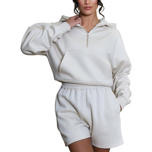 Ensemble sweat à capuche et short en polaire pour femme, broderie personnalisée, tenue d'intérieur confortable pour l'hiver, style urbain, OEM ODM, vente en gros - Product Image 1