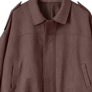 <b>Women's</b> <b>Brown</b> Suede <b>Jacket</b> Cropped Moto Style Turn Down Collar Epaulet Solid Color Spring Coat <b>Women's</b> <b>Jackets</b> - Product Image 3