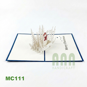 Tarjeta de Felicitación Navideña 3D Pop-Up Hecha a Mano ANN HANDICRAFT MC111, Diseño de Muñeco de Nieve y Bosque Invernal, Impresión Digital en Papel, Venta al Por Mayor - Product Image 2