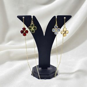 Ratnarachit Aqua Quartz Flower Threader <b>Earrings</b> 18K <b>Gold</b> Plated Brass Drop Dainty Geometric Minimalist Engagement Trendy - Product Image 2