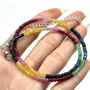 Collar de cuentas facetadas de zafiro natural multicolor de 3-3.5 mm, collar de piedras preciosas para mujeres y niñas, hecho a mano. - Product Image 6
