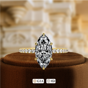 แหวนเพชรทรงมาร์คีส์ 1 กะรัต เพาะเลี้ยงในห้องปฏิบัติการ แหวนหมั้นทอง 14K แบบคลาสสิกประดับเพชรแบบพาเว่ แหวนแต่งงานแบบฮาโลซ่อน แหวนเจ้าสาวแบบโซลิแทร์ - Product Image 4