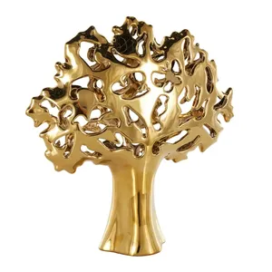 Sculpture d'arbre doré, ornement décoratif artistique en métal pour table, design de feuillage moderne, fait main pour le salon - Product Image 4