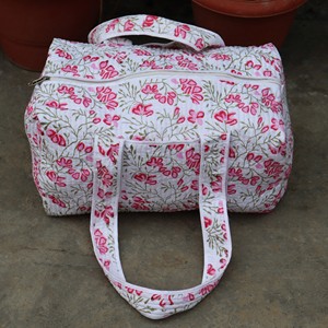 Quilted Flower Cotton <b>Duffel</b> <b>Bag</b> with Zipper Closure Portable Travel Tote Casual Style - Product Image 4