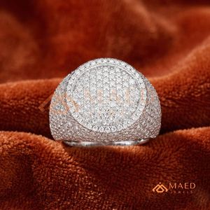 Luxury Iced Out <b>Men's</b> <b>Ring</b> 925 Sterling <b>Silver</b> Full Moissanite Micro Pave Round Dome Signet <b>Ring</b> Hip Hop Jewellery for <b>Men</b> - Product Image 2