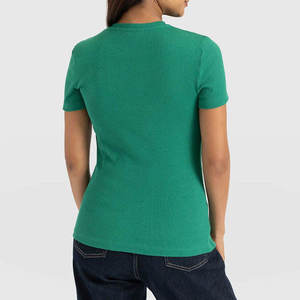 Nueva Llegada 2026 Camiseta Verde de Cuello Redondo y Manga Corta para Mujer, 100% Algodón Jersey, Corte Ajustado, Color Sólido, Informal, para Primavera/Verano - Product Image 4
