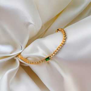 Emerald Baguette Tennis <b>Bracelet</b> Bezel 925 Sterling Silver <b>14K</b> Rose <b>Gold</b> Plated Luxury Vintage Gemstone Jewelry Women Wholesale - Product Image 1