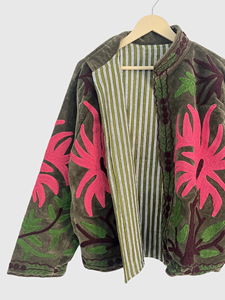 Veste en velours brodée de fleurs, col mandarin, manches longues, style blouson pour femme adulte, vêtements d'automne - Product Image 6
