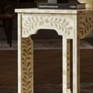 Mesa de Cajones con Incrustaciones de Hueso de ILAHI, Diseño Moderno con Detalles de Ágata, Almacenamiento de Tres Niveles, Mueble Portátil para Sala de Estar/Hogar - Product Image 1