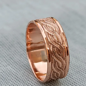Anillo Magnético de Cobre Unisex, Anillo Terapéutico para Dedos, Diseño Grabado de Enredadera Floral Rosa, Alivio del Dolor Articular, Joyería Biomagnética - Product Image 6