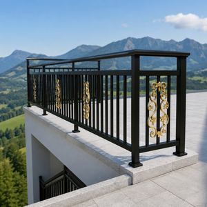 Rampe de balcon décorative en métal noir, balustrade à volutes pour terrasse, patio, vue sur le lac, conception extérieure sécurisée - Product Image 1