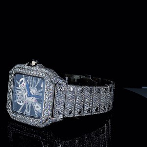 นาฬิกาเพชรฮิปฮอปแบบอัตโนมัติ ETA ประดับเพชรหรูหรา สายสแตนเลสสตีล ระบบจักรกล ประดับเพชร VVS มอยส์ซาไนต์ - Product Image 3