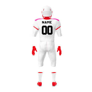Custom American Football Uniform Set White Pink Red Sublimated Moisture Wicking Men's Adult Jersey Pants Gloves Socks Shoes - Product Image 5