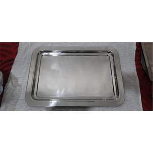 Plateau de service en métal argenté poli de luxe, élégant et moderne, sans BPA, compatible lave-vaisselle, plateau décoratif pour les fêtes - Product Image 4