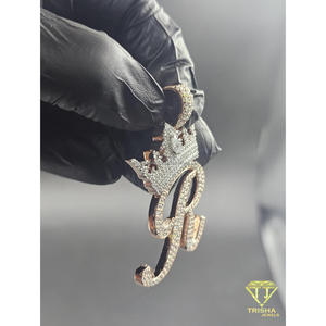 Moissanite Diamond R <b>Initial</b> Crown Pendant Iced Out Hip Hop Chain Custom Letter <b>Necklace</b> Luxury Jewelry Gift - Product Image 6