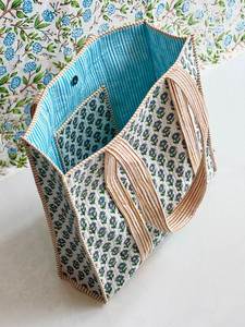 Top Selling Green Jungle Zebra Leopard Bird Cotton Kantha Quilted Storage Tote <b>Bag</b> Women Shoulder Travel Carrying Handle <b>bag</b> - Product Image 6