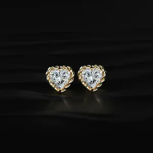 <b>Heart</b> Cut Diamond Stud Earrings with Twisted Rope <b>Frame</b> Comfortable Diamond Earrings Special Gift for Mother's Day with IGI - Product Image 1